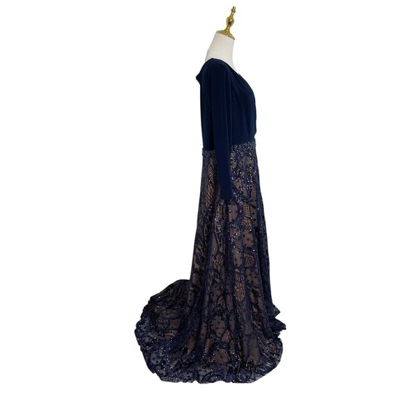 Mac Duggal 67241 Midnight Blue Long Sleeve Sequins Gown Size 14W $698 - Picture 4 of 9